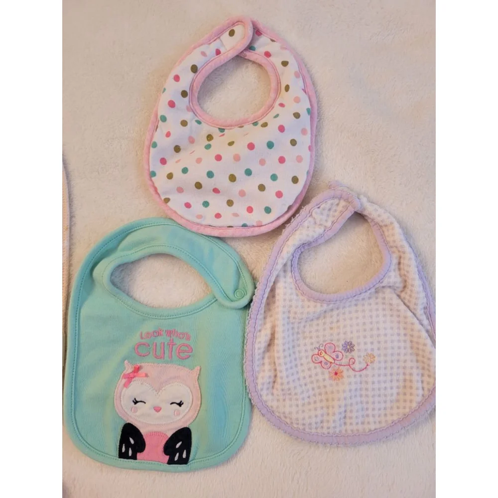 Baby Girl Accessories Bundle Bibs Bandanas Receiving Blankets
